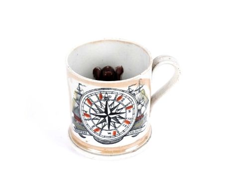 A 19th Century maritime interest Sunderland frog mug, printed and enamelled with ‘Mariners compass’ and ‘The man doom’d to sa