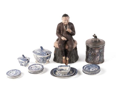 A selection of ceramics, comprising: a Victorian miniature Willow pattern part dinner service; a Bernard Bloch tobacco jar in