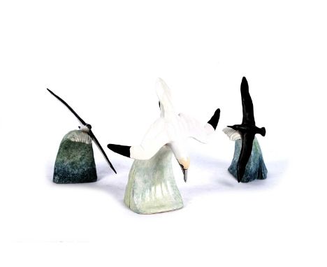 John Harper Shebeg Pottery, Isle of Man: a study of a diving gull, no.107/250, 21cms; together with a pair of studies of sea 