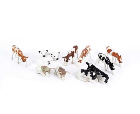 Shebeg Pottery, Isle of Man: a collection of ceramic figural studies of calves, the tallest 8cms. (9)