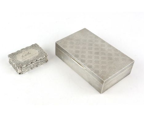 Victorian silver snuff box, by Frederick Marson, Birmingham 1870, chased with stylised scrolls, the cover with personal engra