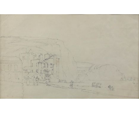 Thomas Girtin (British, 1775-1802). 'Teignmouth, Devon', pencil sketch of a town and coastline with cliffs to background, 16 