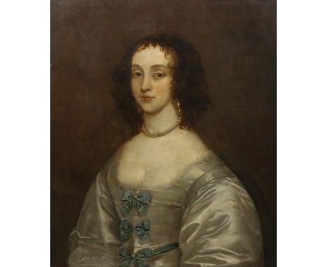 Attributed to Theodore Russell (British, 1614-1689). Portrait of a lady, half length wearing a pearl necklace and a white sat