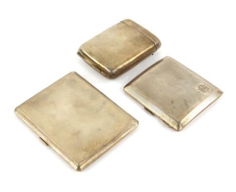 Three 20th century silver cigarette cases, one fold-out example by Walker & Hall, 8.5 cm high, two with engine-turned decorat