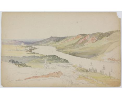 Josephine Butler (British, 1828-1906). 'The Rhine looking towards Bonn' 'by Josephine Butler', inscribed verso, watercolour, 