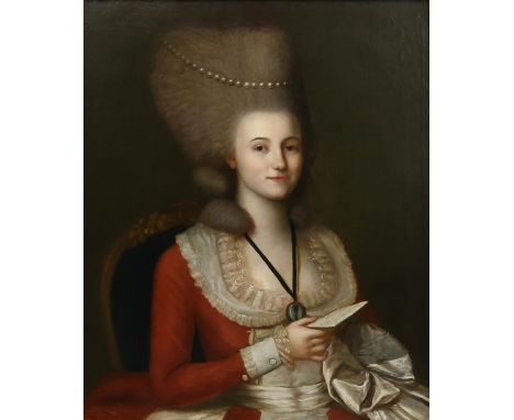 REVISED ESTIMATE 19th century Continental school, portrait of an 18th century lady with powdered hair and wearing a red dress