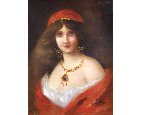 R. Miller, Early 20th century English School, head and shoulders portrait of a young woman, signed, oil on canvas, 58cm x 43c