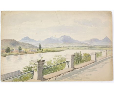 Josephine Butler (British, 1828-1906).  'The Lieben Geberge, from the Terrace at Bonn', watercolour, inscribed verso 'The Sev