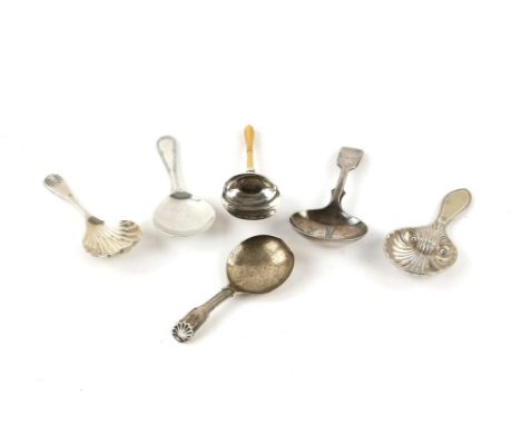 Two Georgian silver caddy spoons, fiddle and shell by Joseph Taylor, Birmingham 1825 and another in scoop form by Joseph Will