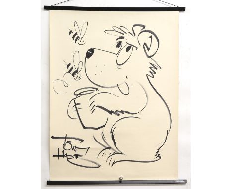 Tony Hart (British, 1925-2009). Bear with honey pot and bees. Ink on paper, signed. Paper size: 73 x 56cm. Rolled. Provenance