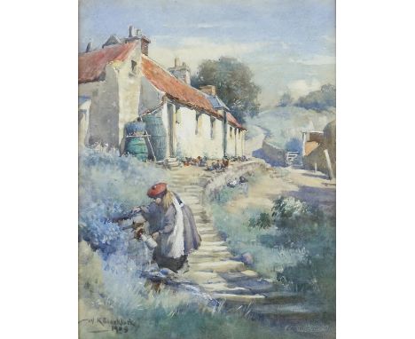 W K Blacklock (British, 1872-1924). 'East Lothian Cottages', signed and dated 1904, watercolour heightened with white, 37.5cm