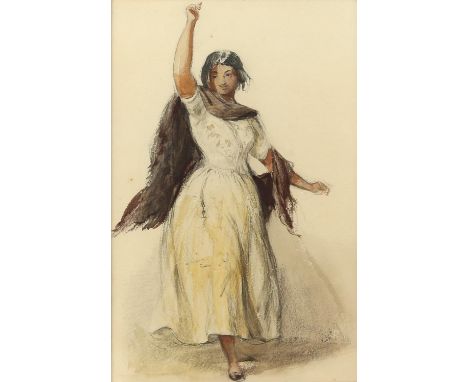 Attributed to David Roberts (1796-1864). Portrait of a Dancing Girl. Watercolour and charcoal, on Whatmans paper date marked 