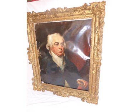 19thC oil on canvas portrait of a Georgian Gentleman (24""x 29"") in gilt plaster frame 