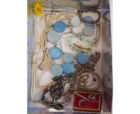 Costume jewellery- pearls, silver ring, etc