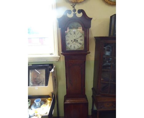 Oak longcase painted face 8 day clock - W Smith, Crowland