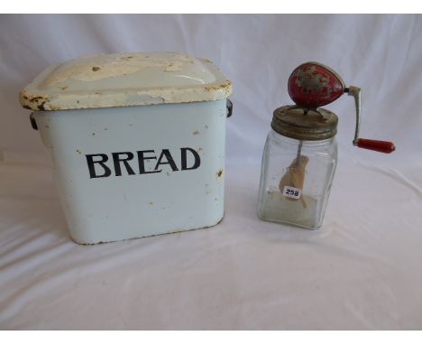 Glass Blow Butter churn and enamel bread bin (2)