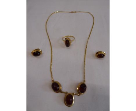 14k &amp; amber ring, earrings, necklace 7g