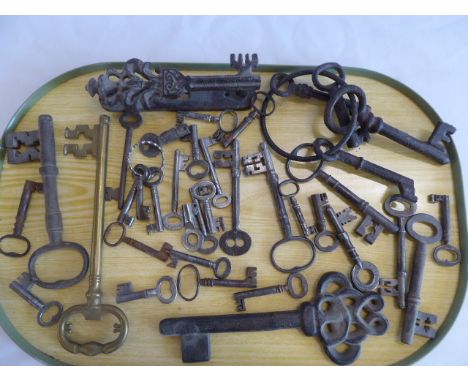 Georgian and reproduction door and cabinet keys, door knocker etc.