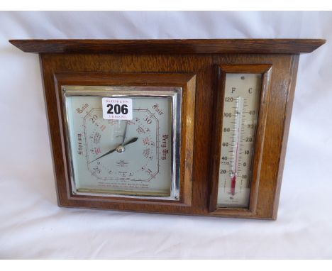 Oak mounted aneroid barometer/thermometer - Shortland Smiths
