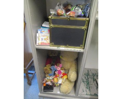 A mixed lot t  include Nintendo DS games, Wii fit board, a small trunk, soft toys and other items 