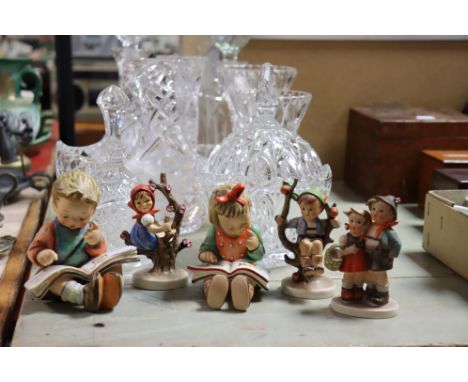 Five Goebel Hummel figure ornaments; &amp; various items of glassware. 