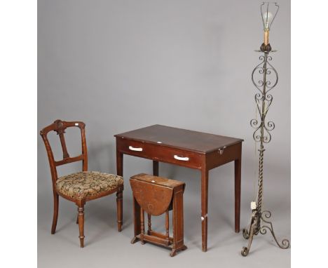 A mahogany side table fitted with a frieze drawer, &amp; on square tapered legs, 86cm wide x 73cm high x 49.5cm deep; togethe