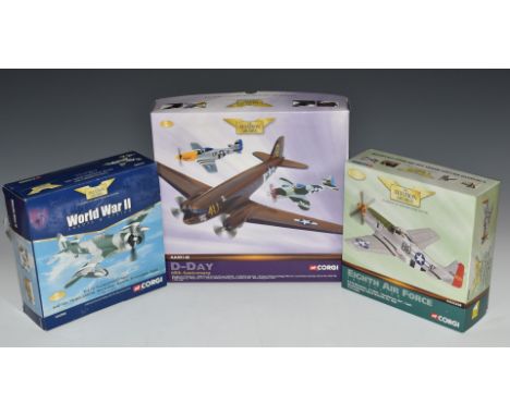 Three Corgi The Aviation Archive 1:144 and 1:72 scale diecast aircraft to include D-Day 60th Anniversary boxed set AA99148, a