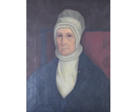 19thC oil on canvas portrait of a lady, believed to be Mary Crabtree, 57 x 43cm, in period gilt frame