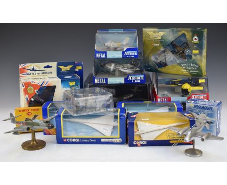 A collection of Corgi and similar diecast aircraft, most in original boxes or display cases.