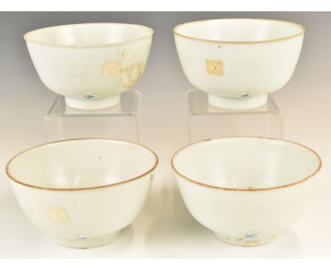 Four&nbsp;Chinese Kangxi period pedestal bowls with ivory / celadon glaze, from the Vung Tau Cargo, some with original Christ