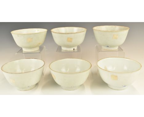 Six&nbsp;Chinese Kangxi period pedestal bowls with ivory / celadon glaze, from the Vung Tau Cargo, some with original Christi