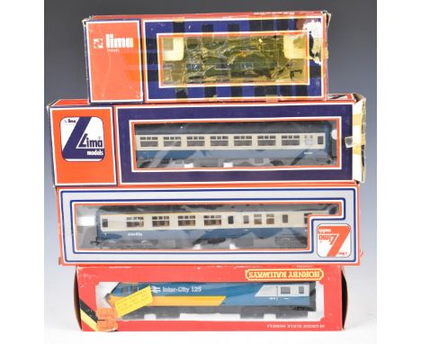 Three Hornby and Lima 00 gauge model railway locomotives and sets comprising BR Class 110 3-Car Diesel Multiple Unit Train Pa