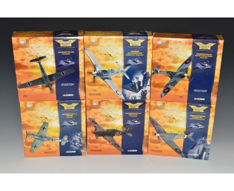 Six Corgi The Aviation Archive Flying Aces 1:72 scale diecast model aircraft to include Supermarine Spitfire MKIIA OC Tangmer