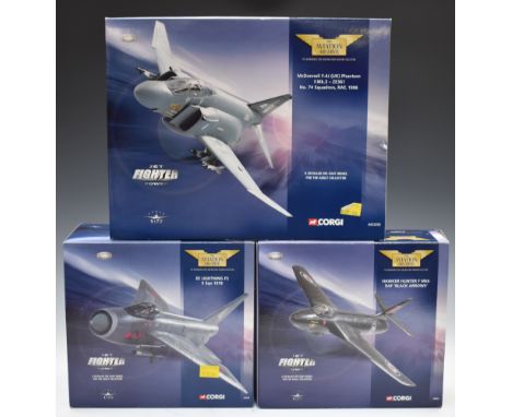 Three Corgi The Aviation Archive Jet Fighter Power 1:72 scale diecast model aircraft comprising EE Lightning F3 5 Sqn 1978, 4