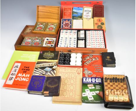 Playing cards and games to include square cornered 19thC part pack, in part slip case with markers, Isle of Man interest pack