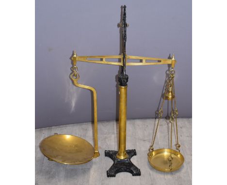 W &amp; T Avery Victorian brass and cast iron shop counter scales, height 85cm