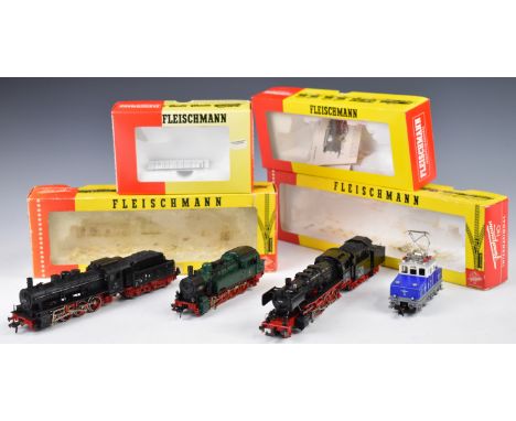 Four Fleischmann HO or 00 gauge model railway locomotives comprising 1363 tender locomotive, 4146 tender locomotive, 4810 tan