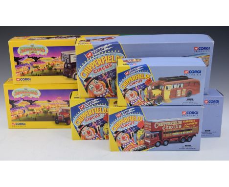 Six Corgi Classics Chipperfields Circus and The Showmans Range diecast model vehicles and vehicle sets comprising 97888, 1650