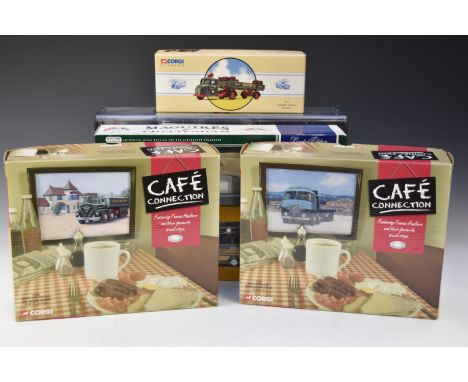 Seven Corgi diecast model lorries and commercial vehicle sets comprising Café Connection Richard Read CC10501 and Moreton C C