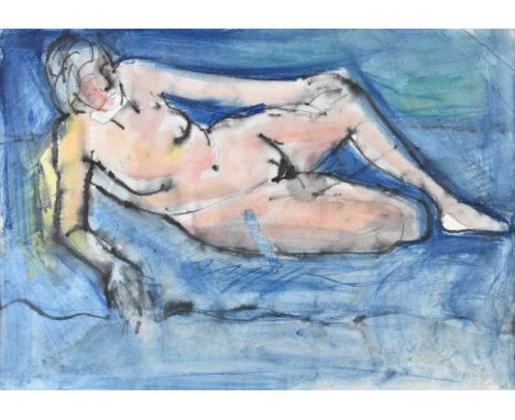 Anthony Hodge (1948-2009) watercolour of a reclining nude, signed lower right, 41 x 58.5cm, in oak frame