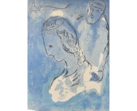 Marc Chagall (1887-1985) signed limited edition (25/30) lithograph figures with further figure beyond atop a camel or horse, 