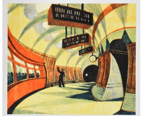 Cyril Power (1872-1951) limited edition (902/950) print The Tube station c1932,&nbsp;with Bookroom Art Press blind stamp lowe