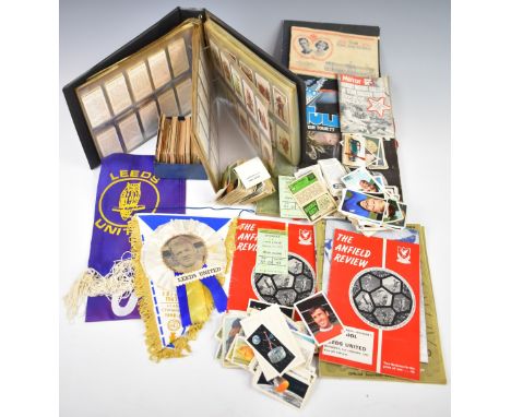 Football programmes, tickets, cards, rosettes and ephemera c1970s/80s including Liverpool, Leeds, West Bromwich Albion Wemble