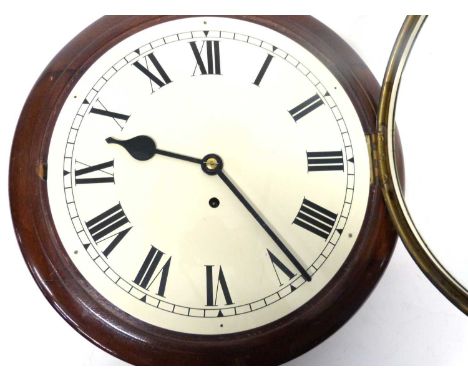 Late 19th/early 20th century wall clock, circular unsigned dial with Roman numerals to a single train movement, 59cm wide