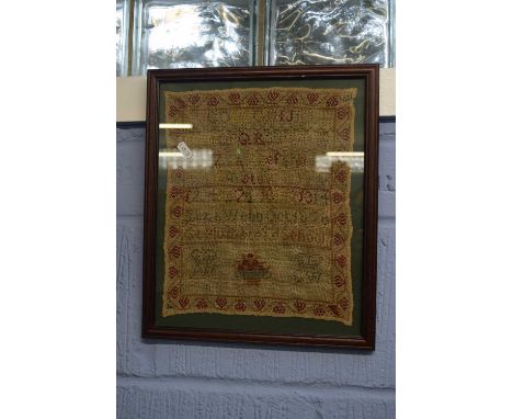 19th century needlework sampler decorated with rows of numbres and letters, signed 'Liza Webb, October 1878, Great Plumstead 