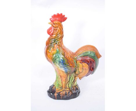 Large ceramic model of a chicken in Majolica glazes