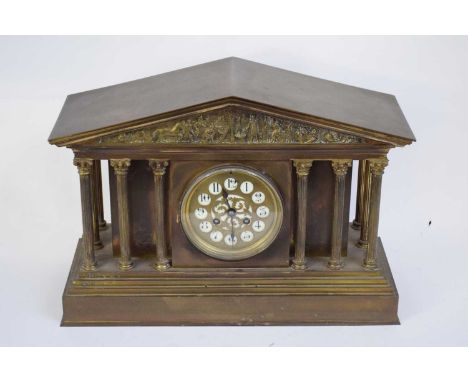 Unusual late 19th/early 20th century mantel clock of architectural form set with Corinthian columns and a pierced brass and w