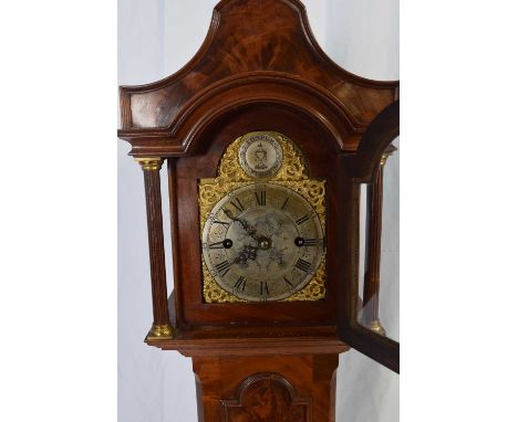 Late 19th/early 20th century grandmother clock, the brass and silvered face with pierced spandrels, Roman and Arabic numerals