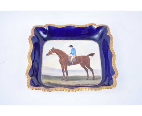Royal Worcester dish painted with a racehorse and jockey up signed Davies