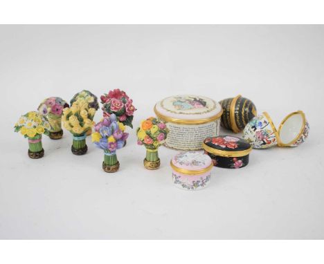 Quantity of Halcyon Days enamel boxes and further Halcyon Days bouquet of flowers with year marks for 1992 onwards (qty)